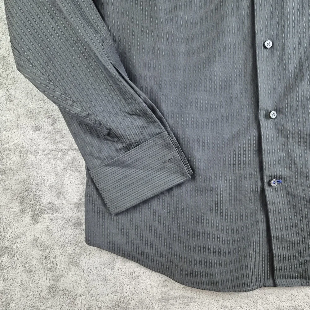 Vintage Banana Republic Shirt Large 16/16.5 Gray Striped Double Flip Cuff Office